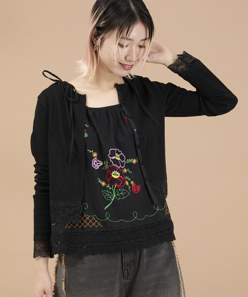 Freada(フリーダ)の「Freada/フリーダ アイレット レース カーディガン(Tシャツ/カットソー・レディース・オフホワイト/ブラック/ピンク・ONE SIZE)」の14枚目の写真