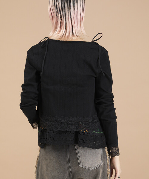 Freada(フリーダ)の「Freada/フリーダ アイレット レース カーディガン(Tシャツ/カットソー・レディース・オフホワイト/ブラック/ピンク・ONE SIZE)」の15枚目の写真