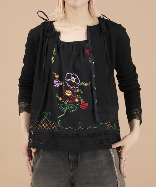 Freada(フリーダ)の「Freada/フリーダ アイレット レース カーディガン(Tシャツ/カットソー・レディース・オフホワイト/ブラック/ピンク・ONE SIZE)」の17枚目の写真