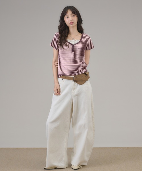 apres jour mignon(アプレジュールミニョン)の「ヘンリーボーダーTシャツ(Tシャツ/カットソー・レディース・ピンク/ブラック/ブルー・フリー/LARGE)」の13枚目の写真