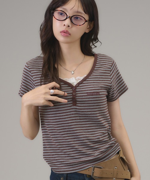 apres jour mignon(アプレジュールミニョン)の「ヘンリーボーダーTシャツ(Tシャツ/カットソー・レディース・ピンク/ブラック/ブルー・フリー/LARGE)」の20枚目の写真