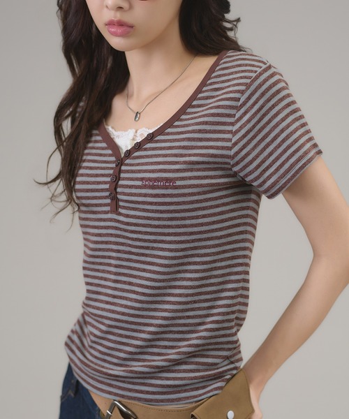 apres jour mignon(アプレジュールミニョン)の「ヘンリーボーダーTシャツ(Tシャツ/カットソー・レディース・ピンク/ブラック/ブルー・フリー/LARGE)」の21枚目の写真
