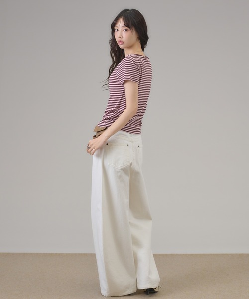 apres jour mignon(アプレジュールミニョン)の「ヘンリーボーダーTシャツ(Tシャツ/カットソー・レディース・ピンク/ブラック/ブルー・フリー/LARGE)」の7枚目の写真