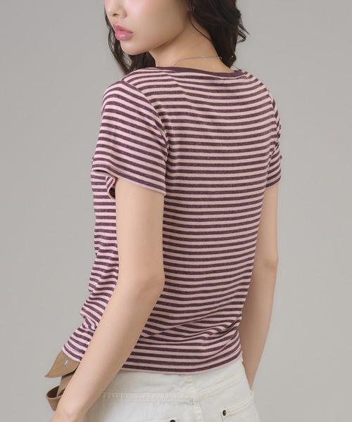 apres jour mignon(アプレジュールミニョン)の「ヘンリーボーダーTシャツ(Tシャツ/カットソー・レディース・ピンク/ブラック/ブルー・フリー/LARGE)」の5枚目の写真