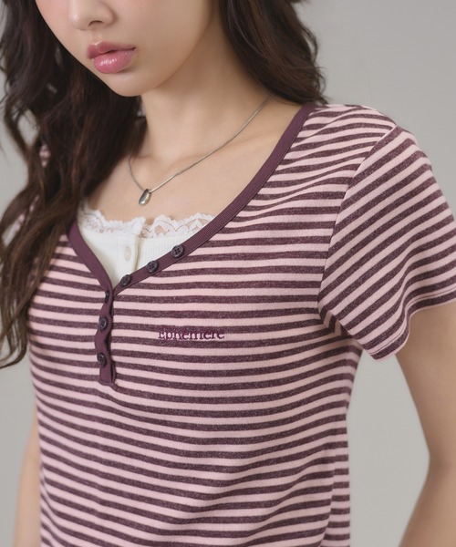 apres jour mignon(アプレジュールミニョン)の「ヘンリーボーダーTシャツ(Tシャツ/カットソー・レディース・ピンク/ブラック/ブルー・フリー/LARGE)」の6枚目の写真