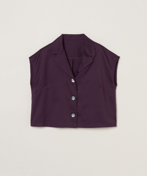 three dots(スリードッツ)の「グロッシーツイル トップス(シャツ/ブラウス・レディース・パープル/ダークネイビー/マルチ・SMALL)」の1枚目の写真