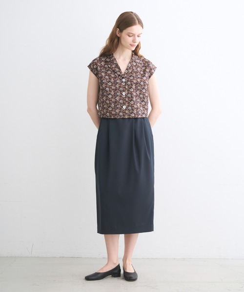 three dots(スリードッツ)の「グロッシーツイル トップス(シャツ/ブラウス・レディース・パープル/ダークネイビー/マルチ・SMALL)」の7枚目の写真