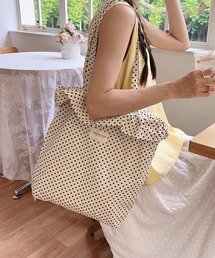 【A4収納可能】 ドット柄 フリルトートバッグ
