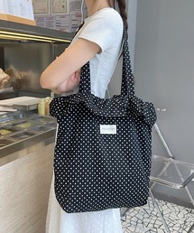 【A4収納可能】 ドット柄 フリルトートバッグ
