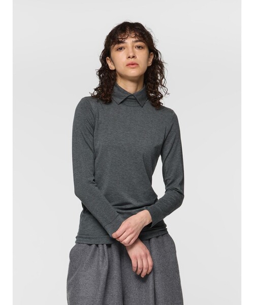 mizuiroind(ミズイロインド)の「mizuiro ind シャツカラープルオーバー(Tシャツ/カットソー・レディース・ライトグレー/グレー/チャコールグレー/ダークグレー/ブラック/オフホワイト・FREE)」の3枚目の写真