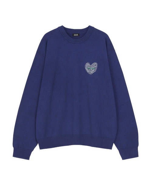 ZUCCa(ズッカ)の「HEART LOGO KNIT / ニットプルオーバー(ニット/セーター・レディース・ブルー/ブラック・M size)」の1枚目の写真
