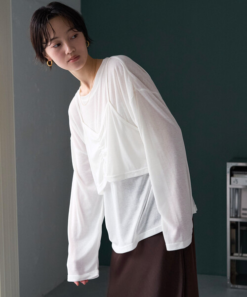 FREAK'S STORE(フリークスストア)の「限定展開 ルーズ ロンTEE キャミ ビスチェ セット トップス(Tシャツ/カットソー・レディース・レッド/オフホワイト/ブラウン/グレー/ブラック・フリ-)」の2枚目の写真