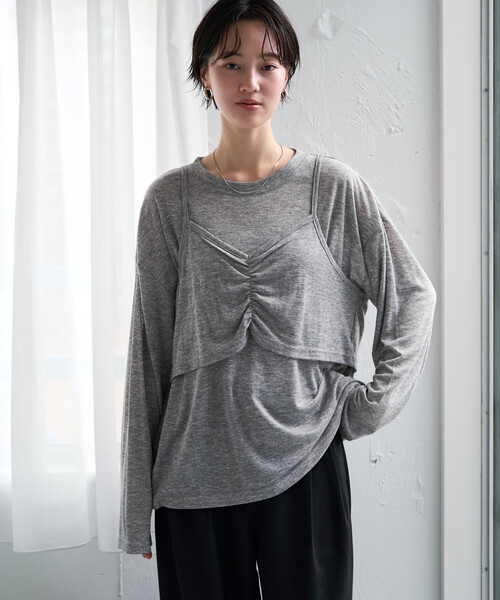 FREAK'S STORE(フリークスストア)の「限定展開 ルーズ ロンTEE キャミ ビスチェ セット トップス(Tシャツ/カットソー・レディース・レッド/オフホワイト/ブラウン/グレー/ブラック・フリ-)」の6枚目の写真