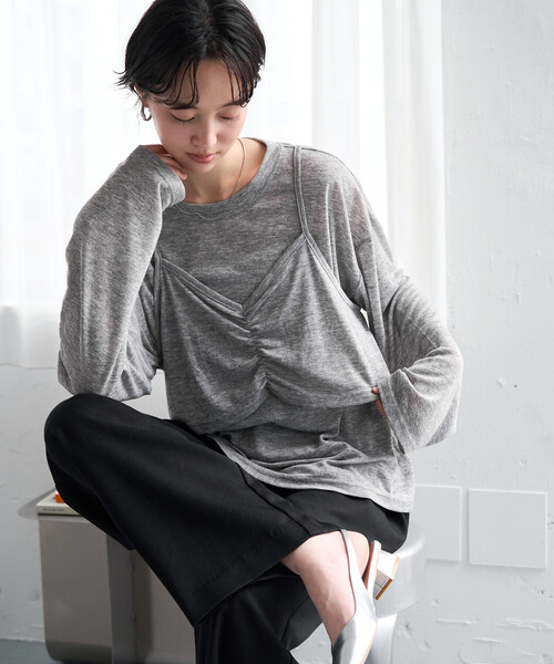 FREAK'S STORE(フリークスストア)の「限定展開 ルーズ ロンTEE キャミ ビスチェ セット トップス(Tシャツ/カットソー・レディース・レッド/オフホワイト/ブラウン/グレー/ブラック・フリ-)」の8枚目の写真