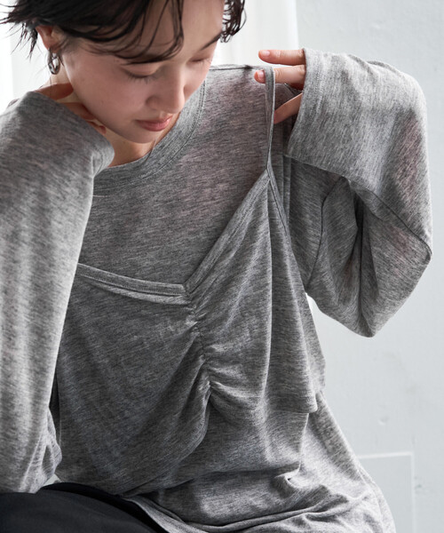 FREAK'S STORE(フリークスストア)の「限定展開 ルーズ ロンTEE キャミ ビスチェ セット トップス(Tシャツ/カットソー・レディース・レッド/オフホワイト/ブラウン/グレー/ブラック・フリ-)」の9枚目の写真