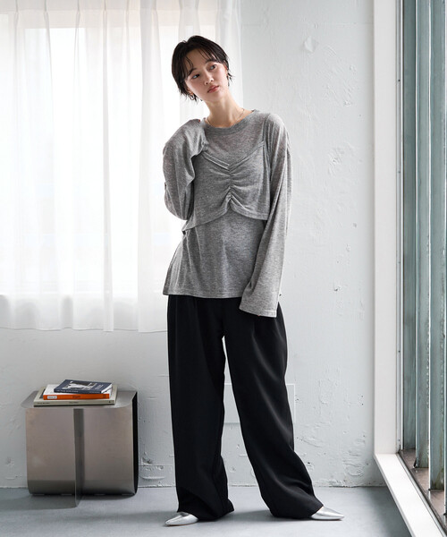 FREAK'S STORE(フリークスストア)の「限定展開 ルーズ ロンTEE キャミ ビスチェ セット トップス(Tシャツ/カットソー・レディース・レッド/オフホワイト/ブラウン/グレー/ブラック・フリ-)」の13枚目の写真