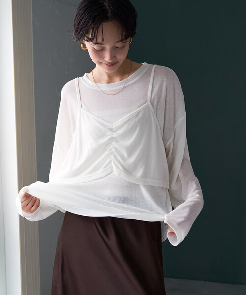 FREAK'S STORE(フリークスストア)の「限定展開 ルーズ ロンTEE キャミ ビスチェ セット トップス(Tシャツ/カットソー・レディース・レッド/オフホワイト/ブラウン/グレー/ブラック・フリ-)」の22枚目の写真