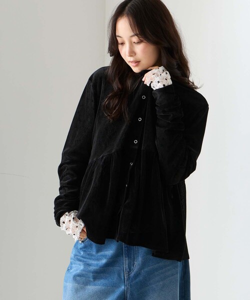 forksy.(フォルクシー)の「【forksy.】前後2WAY ベロアペプラムカーディガン(カーディガン/ボレロ・レディース・ナチュラル/チャコールグレー/ブラウン/カーキ/ブラック・FREE)」の8枚目の写真