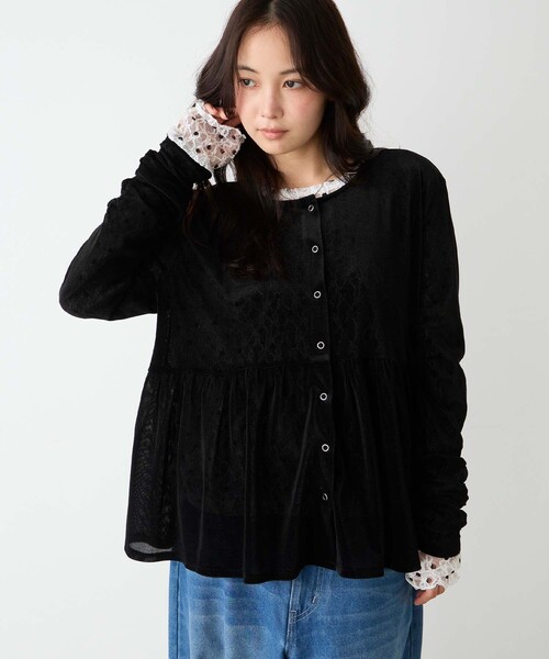 forksy.(フォルクシー)の「【forksy.】前後2WAY ベロアペプラムカーディガン(カーディガン/ボレロ・レディース・ナチュラル/チャコールグレー/ブラウン/カーキ/ブラック・FREE)」の9枚目の写真