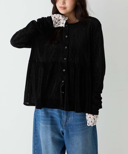 forksy.(フォルクシー)の「【forksy.】前後2WAY ベロアペプラムカーディガン(カーディガン/ボレロ・レディース・ナチュラル/チャコールグレー/ブラウン/カーキ/ブラック・FREE)」の11枚目の写真