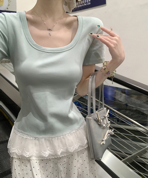Girly Doll(ガーリードール)の「レースヘムTシャツ(Tシャツ/カットソー・レディース・ホワイト/ブルー/パープル/グリーン・FREE)」の8枚目の写真