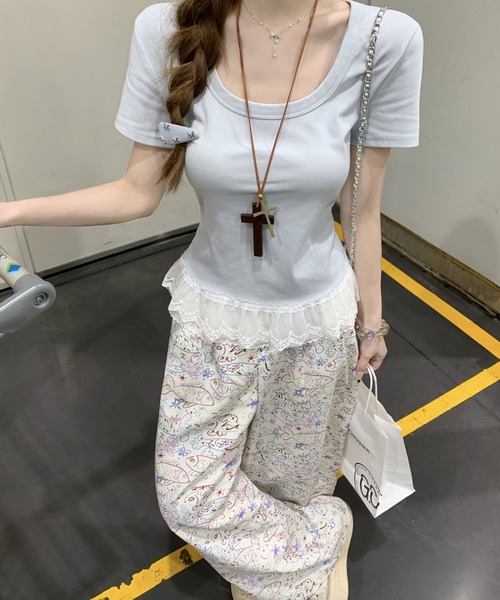 Girly Doll(ガーリードール)の「レースヘムTシャツ(Tシャツ/カットソー・レディース・ホワイト/ブルー/パープル/グリーン・FREE)」の15枚目の写真