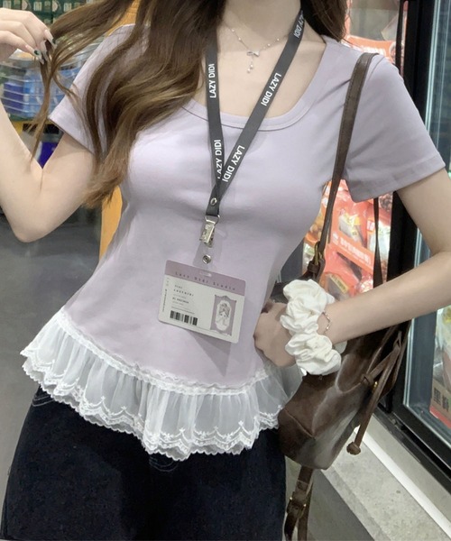 Girly Doll(ガーリードール)の「レースヘムTシャツ(Tシャツ/カットソー・レディース・ホワイト/ブルー/パープル/グリーン・FREE)」の19枚目の写真