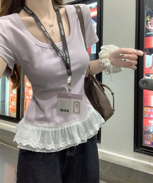 Girly Doll(ガーリードール)の「レースヘムTシャツ(Tシャツ/カットソー・レディース・ホワイト/ブルー/パープル/グリーン・FREE)」の20枚目の写真
