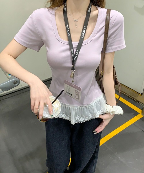Girly Doll(ガーリードール)の「レースヘムTシャツ(Tシャツ/カットソー・レディース・ホワイト/ブルー/パープル/グリーン・FREE)」の22枚目の写真