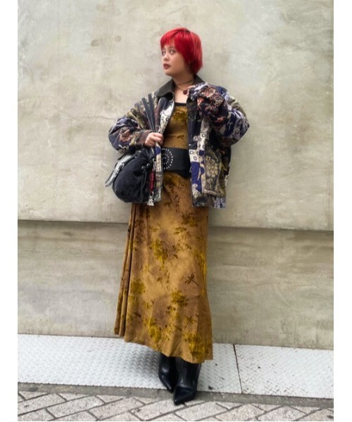 Desigual(デシグアル)の「Floral Flock Camisole Dress / フローラルフロックキャミソールドレス 結婚式 二次会 フォーマル(ワンピース・レディース・ブラウン・L/XL/S/M/XS)」の1枚目の写真