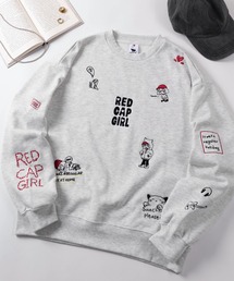 【70】【RCG/レッドキャップガール】総柄 マルチ刺繍 ヘビーウェイト スウェット/クルーネック/トレーナー/オーバーサイズ/キャラクター/裏起毛/ユニセックス/レディース/メンズ