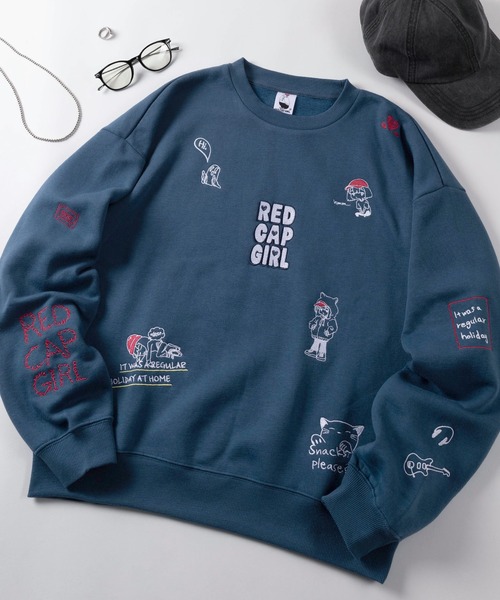 Red Cap Girl（レッドキャプガール）の「【70】【RCG/レッドキャップガール】総柄 マルチ刺繍 ヘビーウェイト スウェット/クルーネック/トレーナー/オーバーサイズ/キャラクター/裏起毛/ユニセックス/レディース/メンズ（スウェット・メンズ・グレー/レッド/ブルー/グリーン/ブラック・XL/L/M）」の5枚目の写真