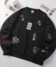 【70】【RCG/レッドキャップガール】総柄 マルチ刺繍 ヘビーウェイト スウェット/クルーネック/トレーナー/オーバーサイズ/キャラクター/裏起毛/ユニセックス/レディース/メンズ