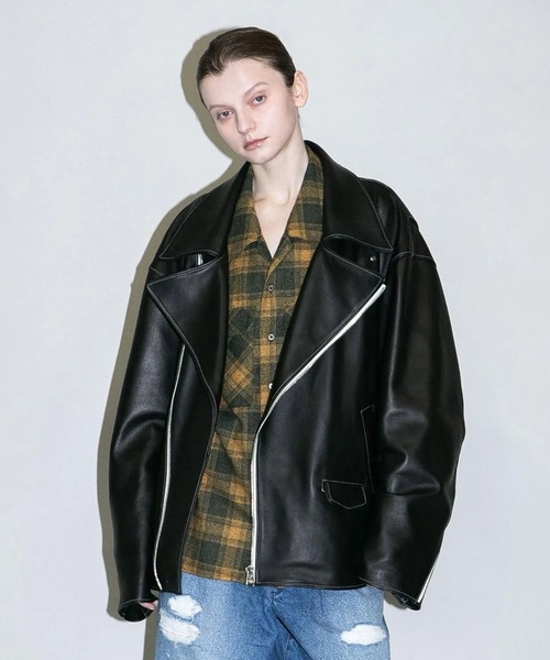 my beautiful landlet(マイビューティフルランドレット)の「【my beautiful landlet】CHROME FREE LAMB LEATHER RIDERS JACKET(ライダースジャケット・メンズ・ブラック/ホワイト・0/1/2)」の1枚目の写真