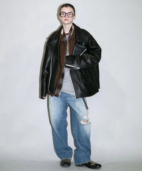 my beautiful landlet(マイビューティフルランドレット)の「【my beautiful landlet】CHROME FREE LAMB LEATHER RIDERS JACKET(ライダースジャケット・メンズ・ブラック/ホワイト・0/1/2)」の8枚目の写真