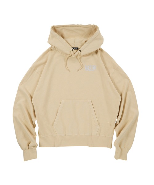 RULE THE FATE(ルールザフェイト)の「RTF DUSTY TYPE SWEAT HOODIE/ダスティータイプスウェットフーディー(Tシャツ/カットソー・メンズ・ベージュ/ブラック・1/2)」の1枚目の写真