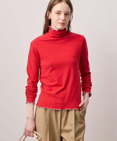LE SOUK HOLIDAY(ルスークホリデー)の「メローハイネック起毛ロングTシャツ【吸湿発熱・アクセントカラー】(Tシャツ/カットソー・レディース・ライトグリーン/レッド/サックスブルー/マスタード/オレンジ/ダークブラウン/ネイビー・M/L)」の1枚目の写真