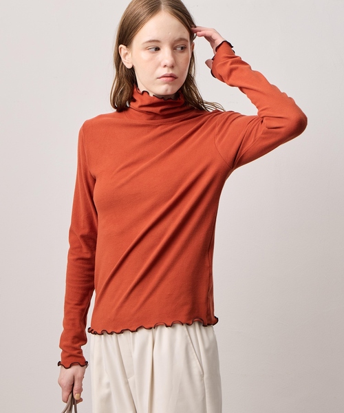 LE SOUK HOLIDAY(ルスークホリデー)の「メローハイネック起毛ロングTシャツ【吸湿発熱・アクセントカラー】(Tシャツ/カットソー・レディース・ライトグリーン/レッド/サックスブルー/マスタード/オレンジ/ダークブラウン/ネイビー・M/L)」の7枚目の写真