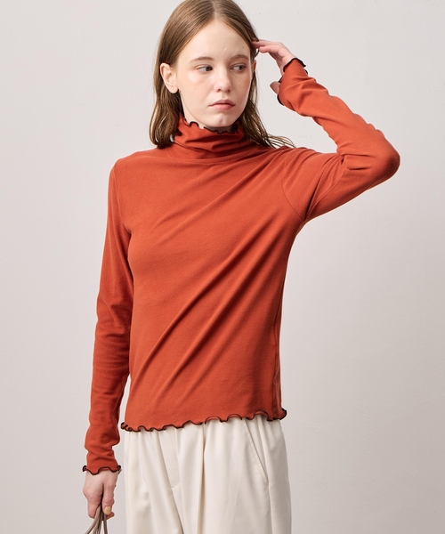 LE SOUK HOLIDAY(ルスークホリデー)の「メローハイネック起毛ロングTシャツ【吸湿発熱・アクセントカラー】(Tシャツ/カットソー・レディース・ライトグリーン/レッド/サックスブルー/マスタード/オレンジ/ダークブラウン/ネイビー・M/L)」の8枚目の写真