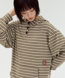 Striped Star button hoodie 刺繍ボアジャケットフードTシャツ AHP1311(ミント)