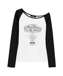 ステイ ワンショルダーラグラン長袖トップス (BLACK WHITE)
