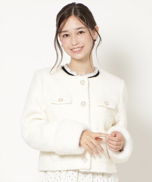 WILLSELECTION(ウィルセレクション)の「ノーカラーブークレショートコート(その他アウター・レディース・ブラック/オフホワイト/ピンク/モカ・FREE)」の2枚目の写真