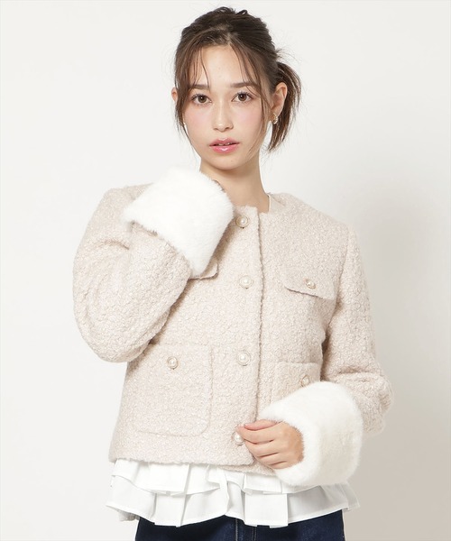 WILLSELECTION(ウィルセレクション)の「ノーカラーブークレショートコート(その他アウター・レディース・ブラック/オフホワイト/ピンク/モカ・FREE)」の1枚目の写真