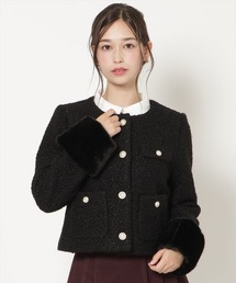 ノーカラーブークレショートコート