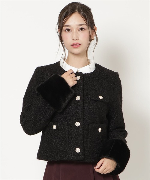 WILLSELECTION(ウィルセレクション)の「ノーカラーブークレショートコート(その他アウター・レディース・ブラック/オフホワイト/ピンク/モカ・FREE)」の3枚目の写真