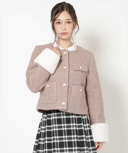 WILLSELECTION(ウィルセレクション)の「ノーカラーブークレショートコート(その他アウター・レディース・ブラック/オフホワイト/ピンク/モカ・FREE)」の4枚目の写真