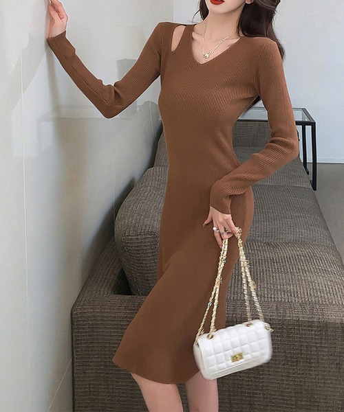 JOCOSA(ジョコサ)の「Vネック カットアウト タイトニットワンピース(ワンピース・レディース・ブラウン/ブラック/グレー・FREE)」の19枚目の写真