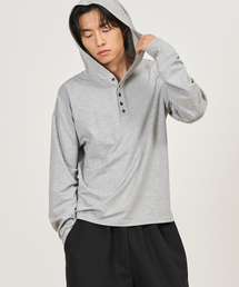 EXCONTAINER（エックスコンテナ）の「ヘンリーネックフードロングスリーブ (MELANGE GREY)（パーカー）」