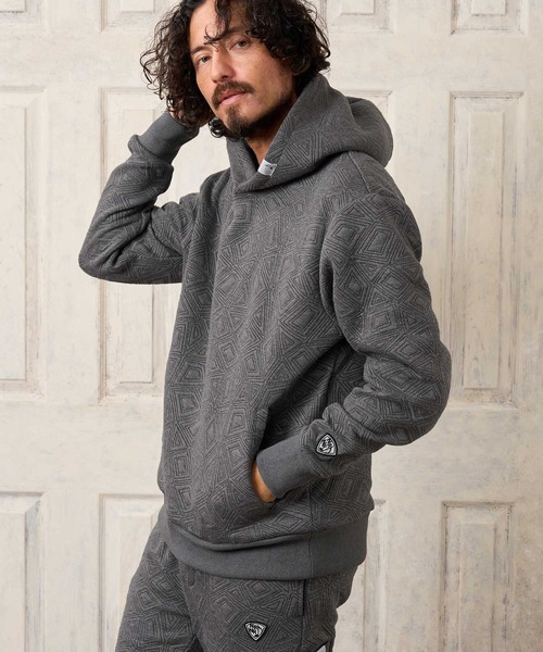 No Rain No Rainbow(ノーレインノーレインボー)の「mpa4235- embossed jacquard knit hoodie ジャカードニットパーカー(NR26W-04)(パーカー・メンズ・ブラック/ブルー/グレー・S/M/L/XL)」の3枚目の写真