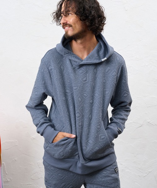 No Rain No Rainbow(ノーレインノーレインボー)の「mpa4235- embossed jacquard knit hoodie ジャカードニットパーカー(NR26W-04)(パーカー・メンズ・ブラック/ブルー/グレー・S/M/L/XL)」の1枚目の写真